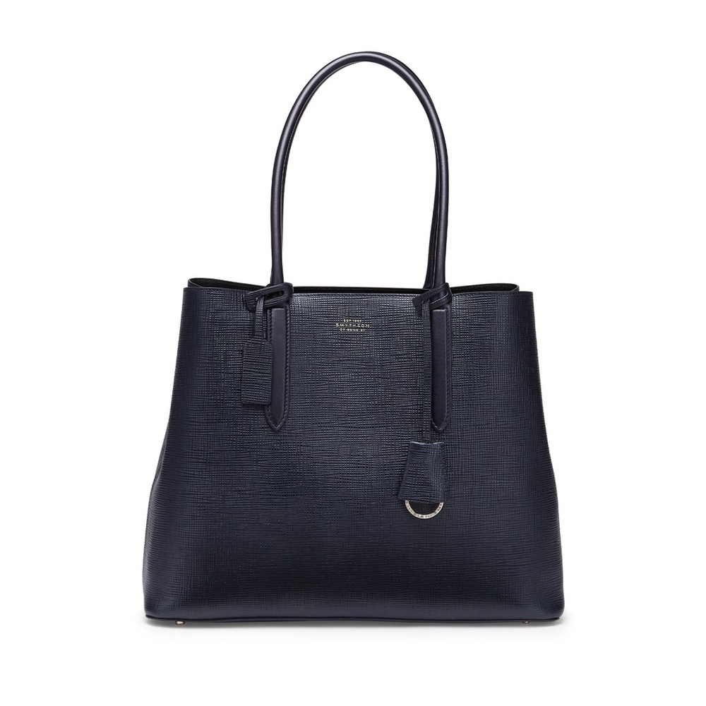 🔥🔥🔥Authentic Smythson Navy Blue Leather Business Bag Tote Shoulder Bag